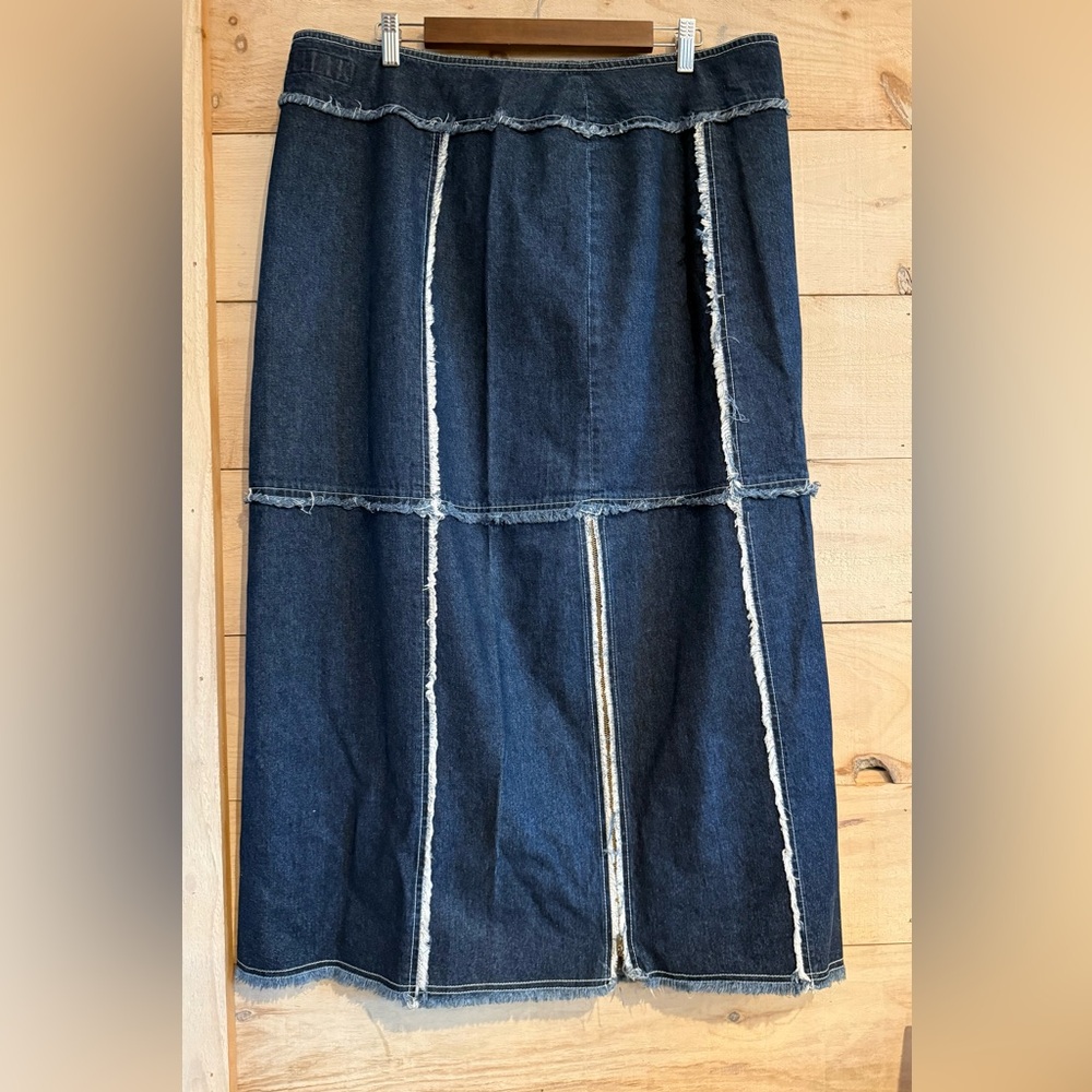 Hi Jeans Patchwork Denim Maxi Skirt Zippered  Pleats & Closure Vintage Sz 22
